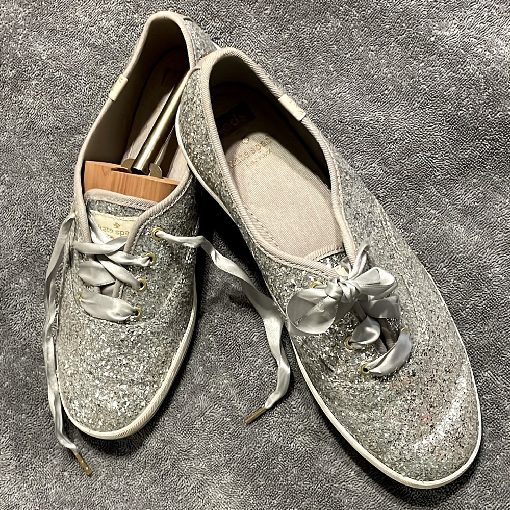 Kate Spade + Keds Women’s Champion Silver Glitter Lace-Up Sneaker Size 8.5